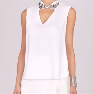 NEW BCBG MAXcAZRIA WHITE SOFIE JEWEL COLLAR TOP -Xs.